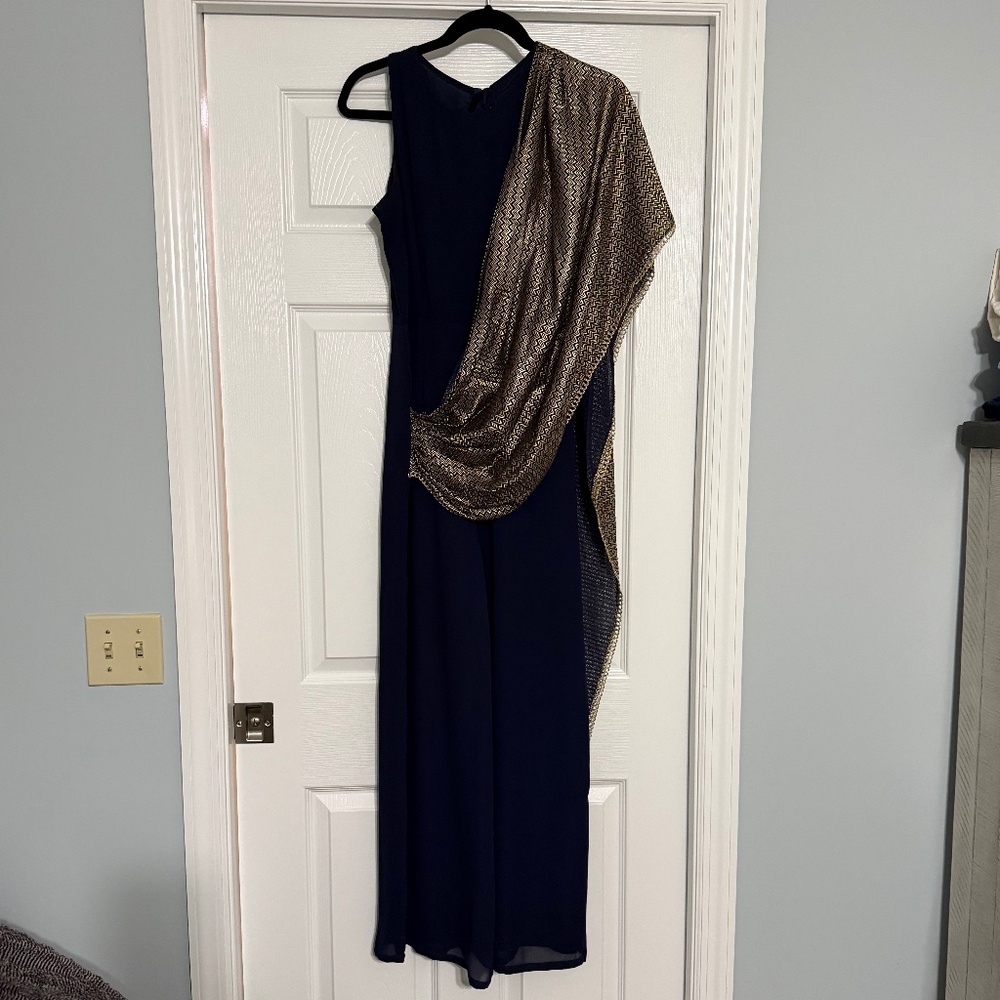 Indya Navy Jumpsuit with Gold Drape